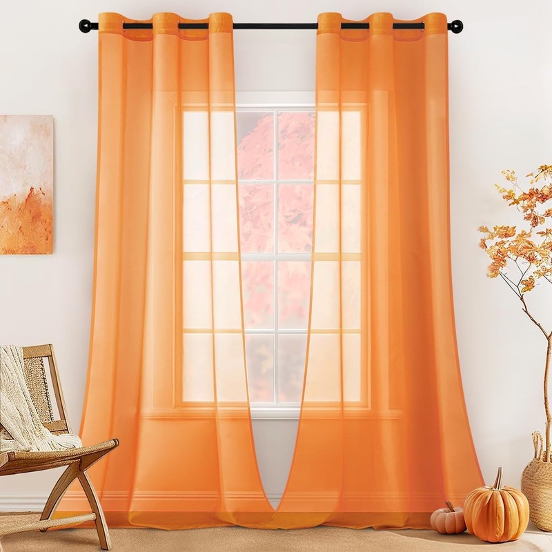 MIULEE Solid Color Sheer Curtains 84 Inches Long 2 Panels Set – Fall Elegant Lightweight Grommet Light Filtering Window Voile Panels/Drapes/Treatment for Bedroom Living Room W42 x L84 Inch, Orange