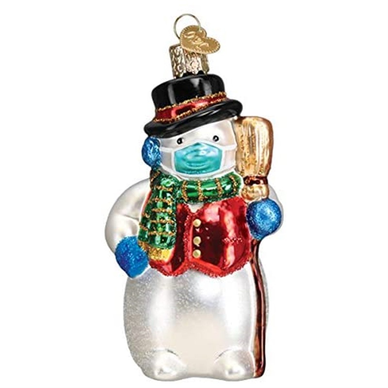Old World Christmas Glass Blown Ornament Snowman with Face Mask, 4.5″