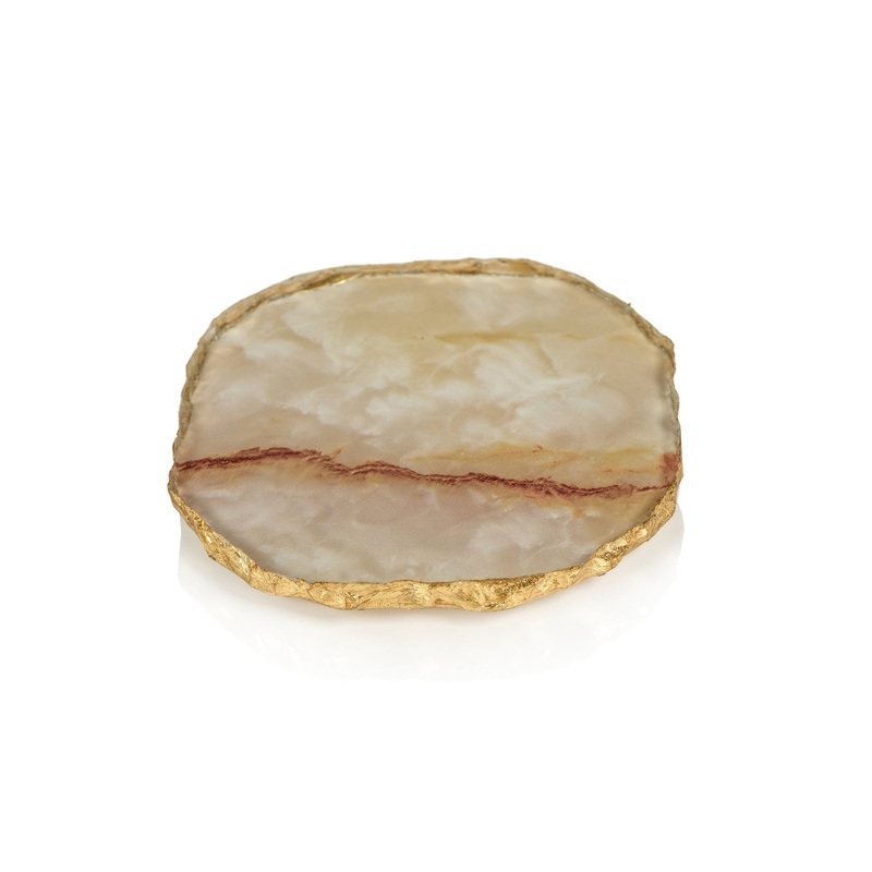Yellow/Orange Agate Coaster with Gold Rim