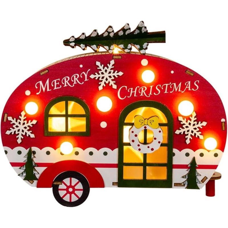 Kurt Adler Battery Operated Wooden Pre-Lit Table Decoration, Camper Van, 6.69″