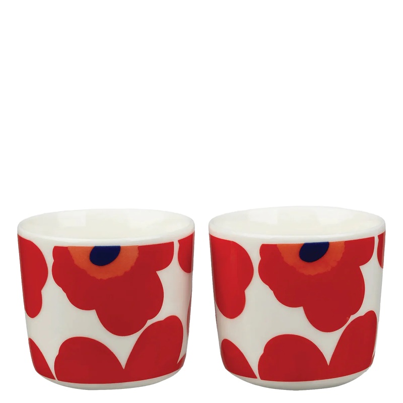 Unikko Coffee Cup without Handle, White / Red, 7 oz. – Set of Two
