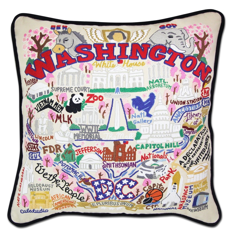 Washington DC XL Hand-Embroidered Pillow