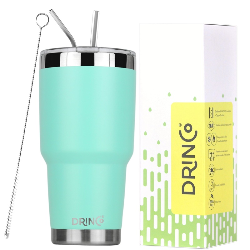 30oz Insulated Tumbler Spill Proof Lid w/2 Straws- (Teal)
