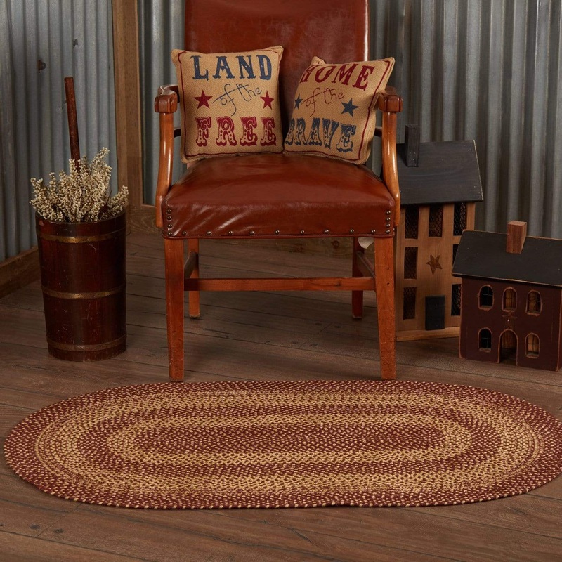 Burgundy Tan Jute Rug Oval w/ Pad 27×48