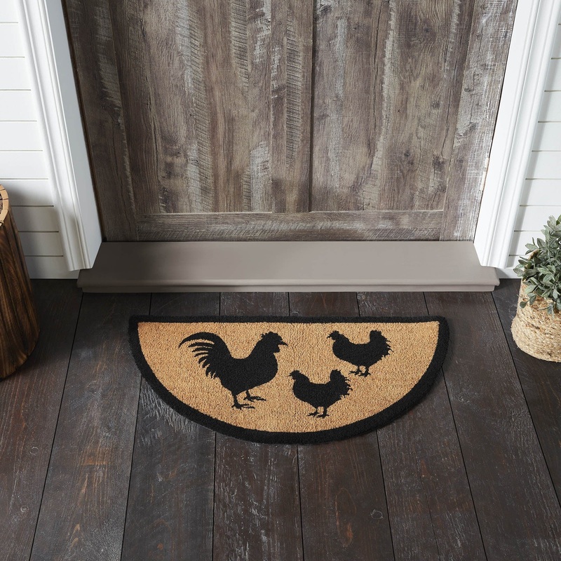 Down Home Rooster & Hens Coir Rug Half Circle 16.5×33