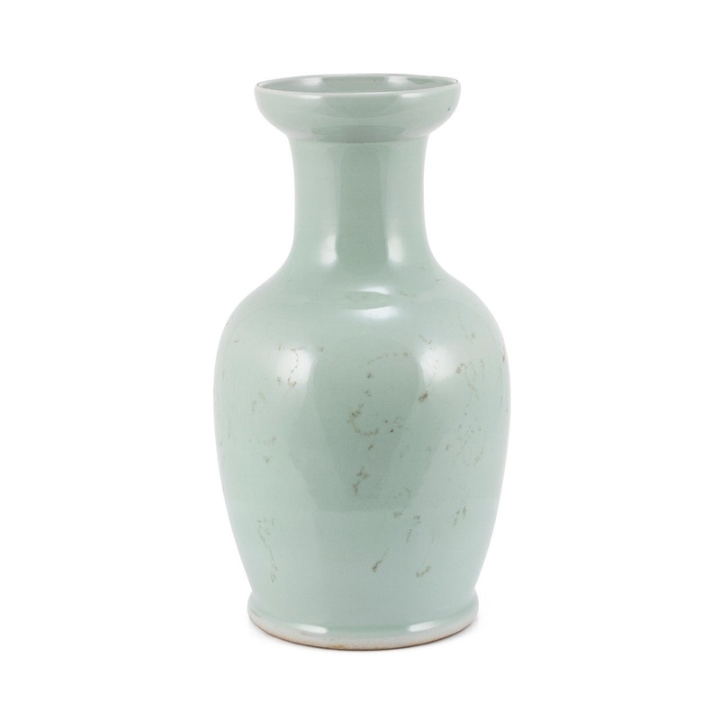 Mint Green Vase with Dish-Shaped Mouth