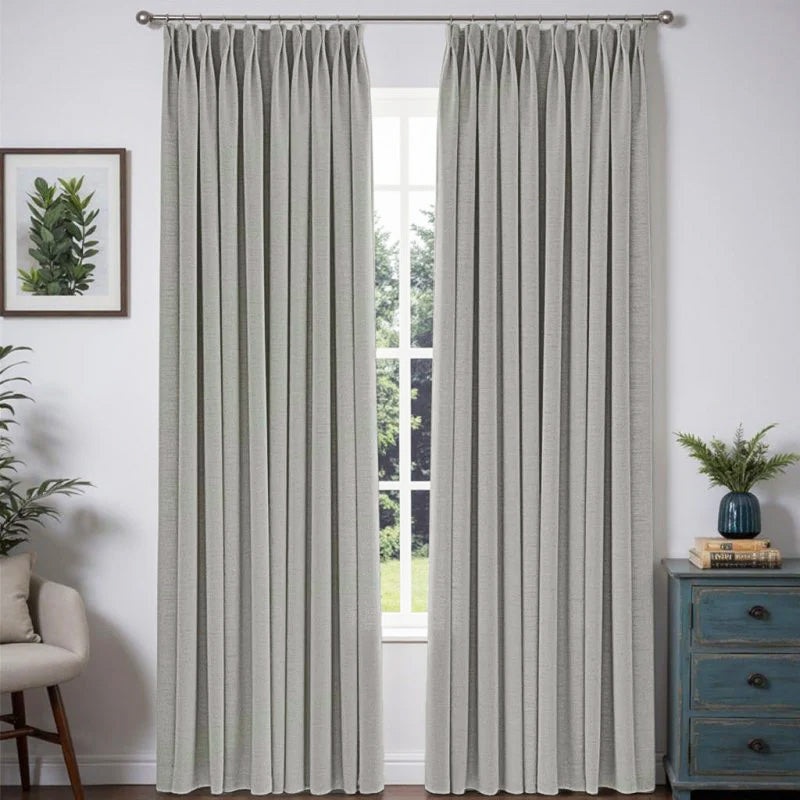 “Serene” Custom Heavyweight Linen Drape Pleated – Light Gray