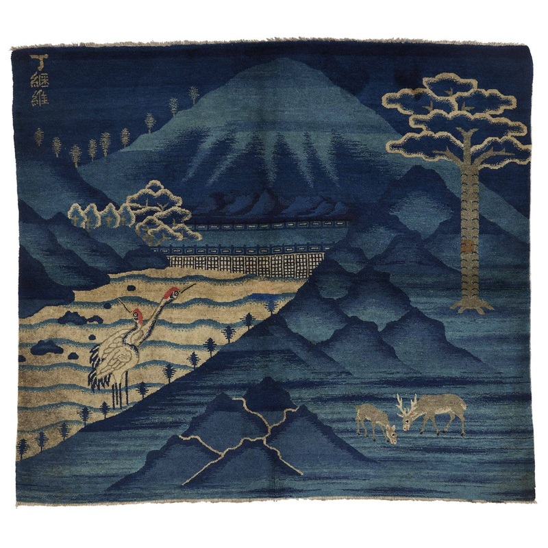 ANTIQUE CHINESE PAO TOU BLUE – LANDSCAPE 6′ 1″ X 5′ 6″