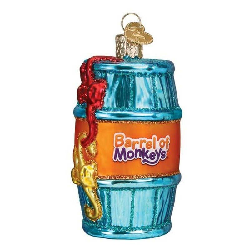 Old World Christmas Glass Blown Ornament, Hasbro Barrel of Monkeys