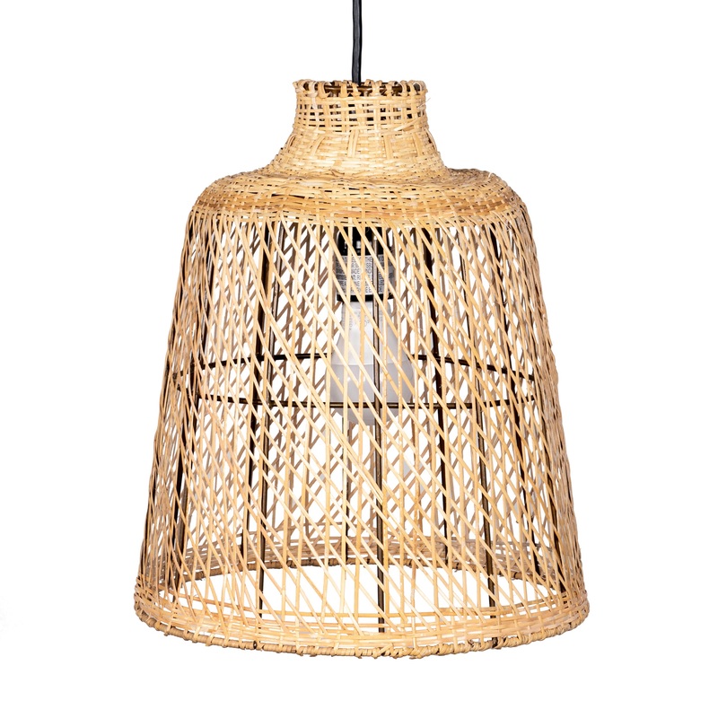 15-inch Rattan Iron Bell Pendant Lamp | Black