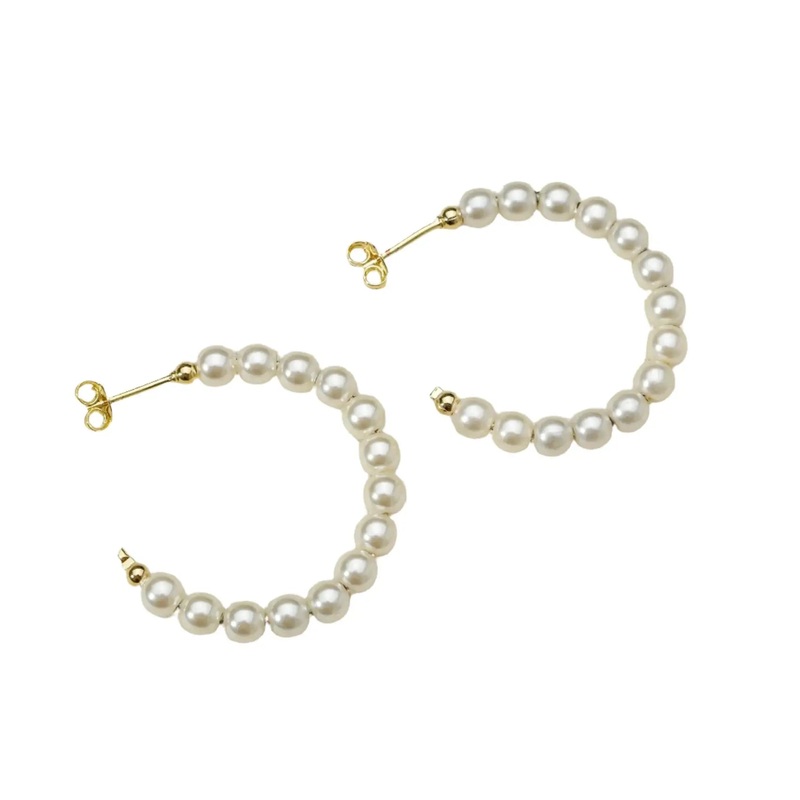 18k Gold Filled Beaded Pearl C-Hoop Earrings