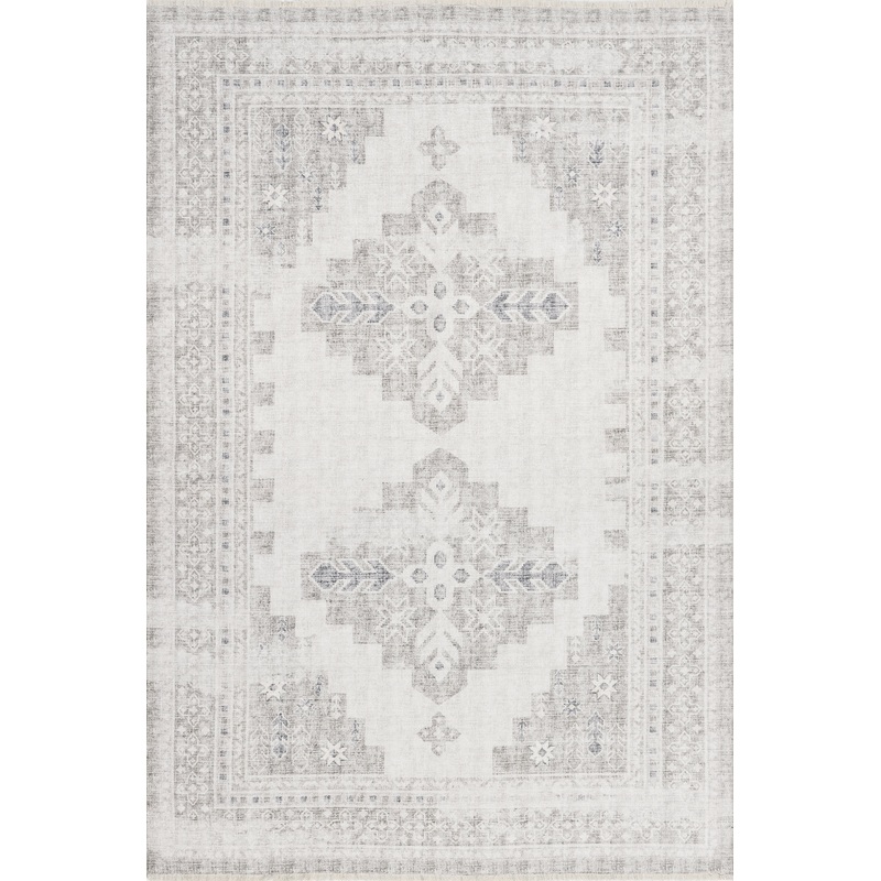 Agatha Fringed Medallion Washable Rug | Grey