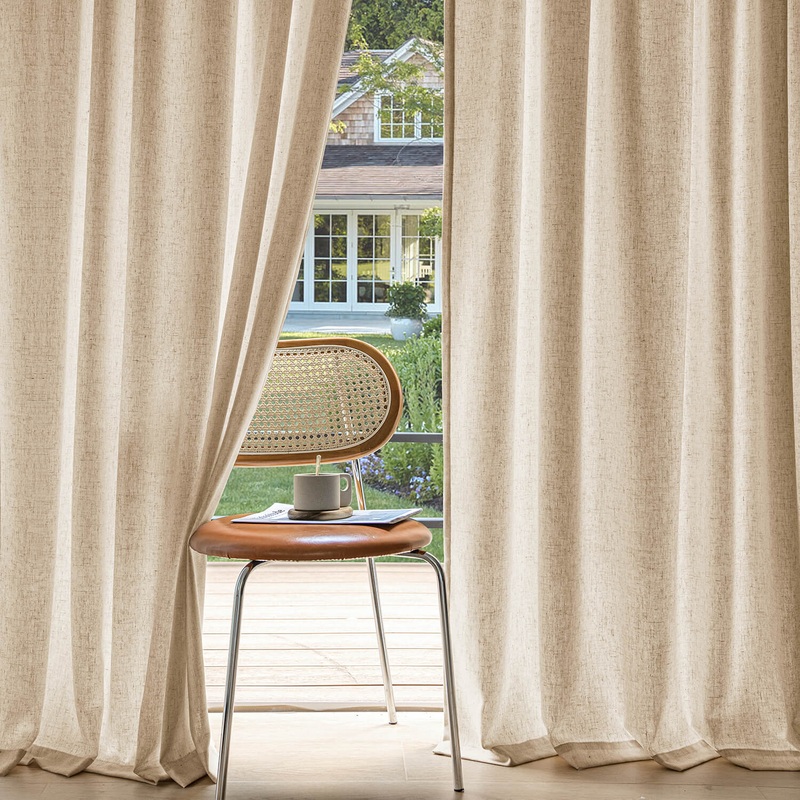 MIULEE Non-See-Through Privacy Linen Curtains 2 Panels, Light Filtering Window Curtains Farnhouse Textured Back Tab Semi Sheer Drapes for Bedroom Living Room, 52 x 84 Inches Long, Light Brown