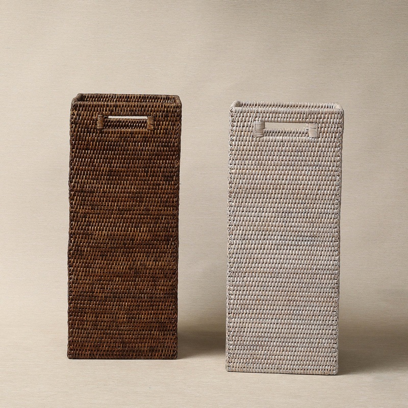 Square rattan umbrella stand with open handles