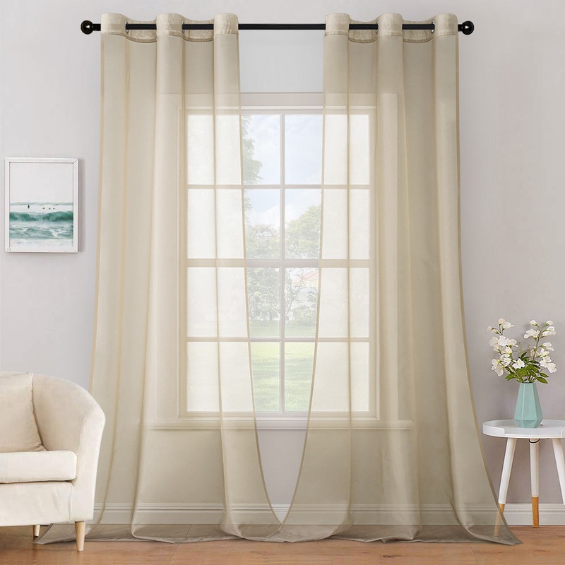 MIULEE Solid Color Sheer Curtains 84 Inches Long 2 Panels Set – Elegant Lightweight Grommet Light Filtering Window Voile Panels/Drapes/Treatment for Bedroom Living Room W42 x L84 Inch, Beige