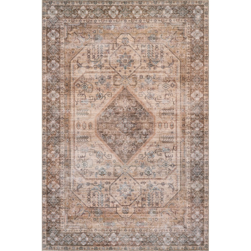 Zella Spill Proof Washable Vintage Rug | Light Brown