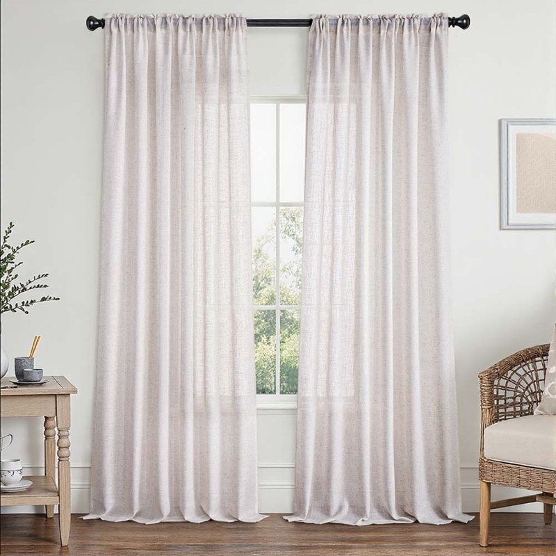 MIULEE Linen White Curtains 84 Inch Length 2 Panels Set for Living Room Bedroom Semi Sheer Light Filtering Farmhouse Rod Pocket Long Soft Thick Linen Textured Window Drapes W42XL84