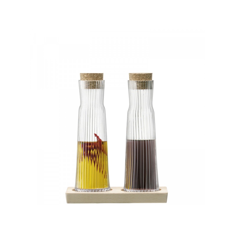 LSA International Gio Line Bottle Set & Cork Stoppers & Beech Base