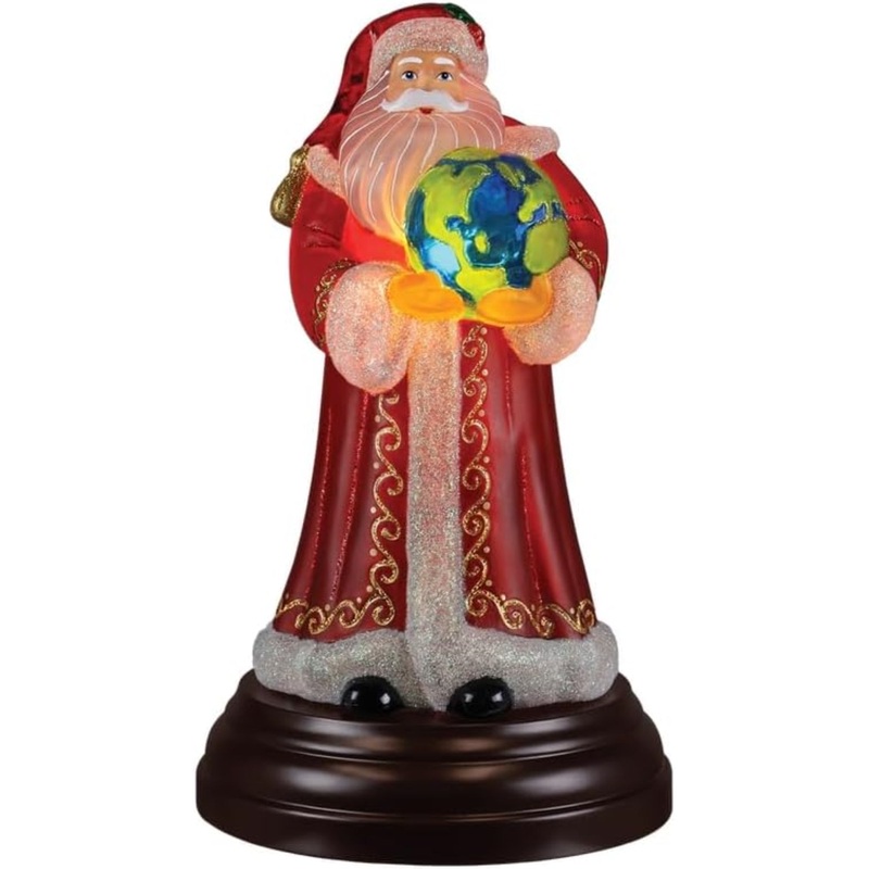 Old World Christmas Blown Glass Tabletop Lamp, World Peace Santa Light, 10.75″