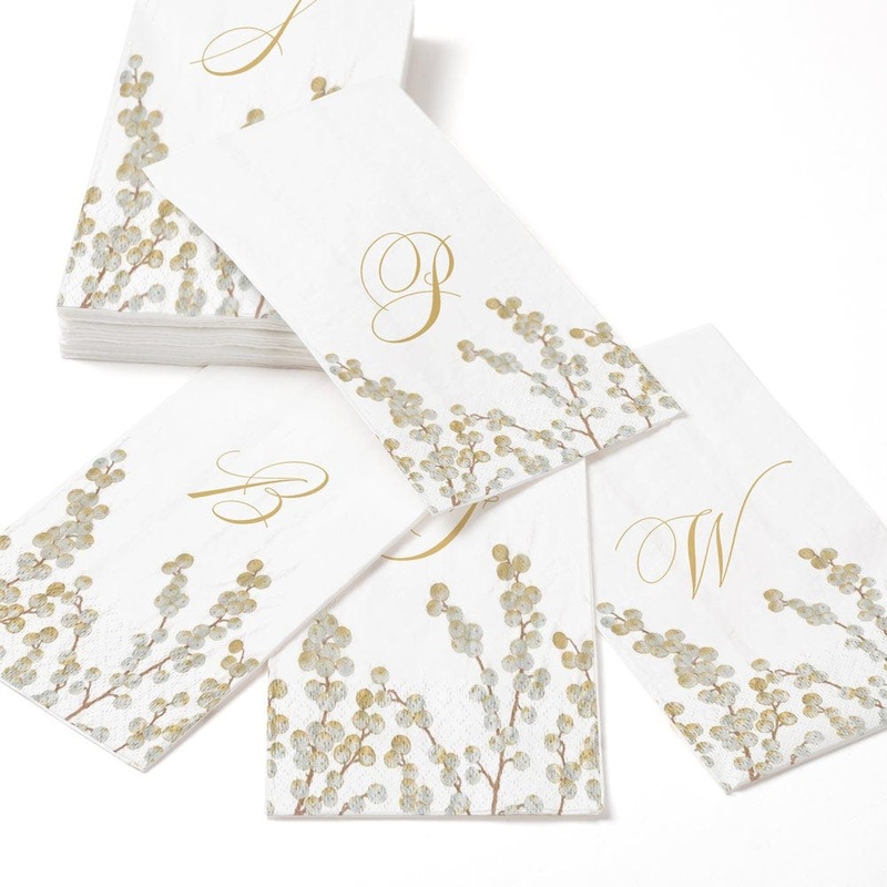 Caspari  Berry Branches Single Initial Paper Guest Towel Napkins – 15 Per Package