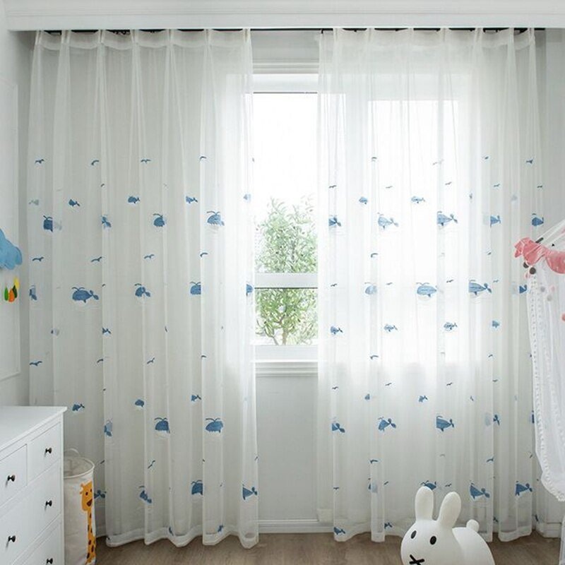 Whale Voile Curtains for Kids Bedroom