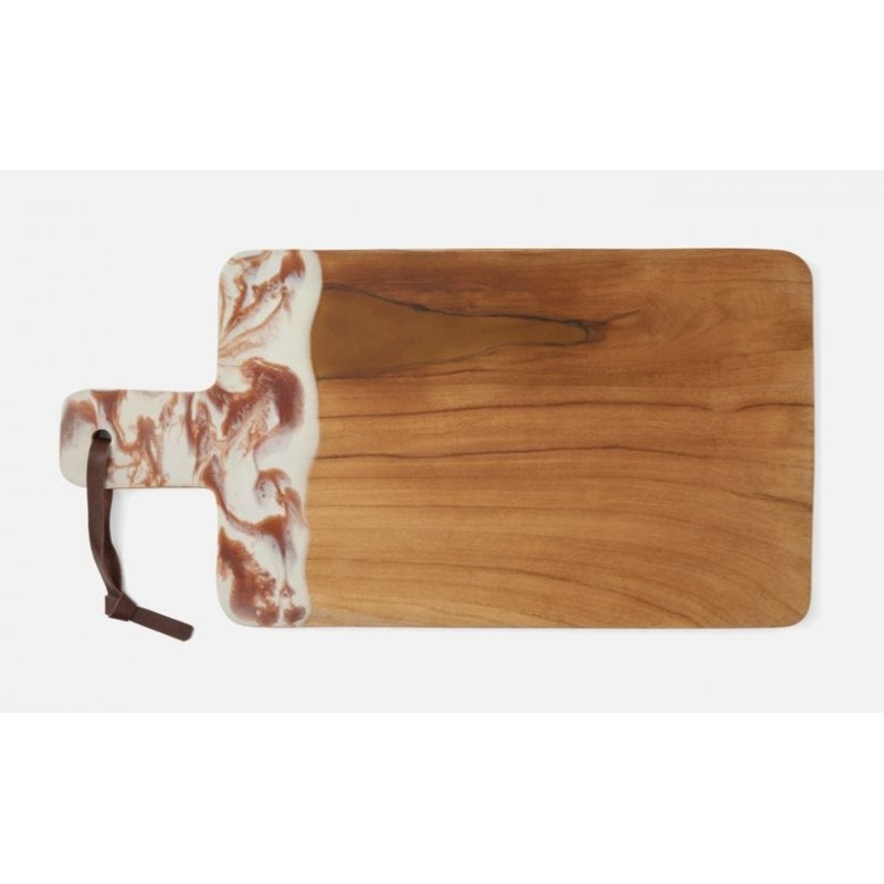 Blue Pheasant AUSTIN, Amber Swirled Resin/Natural Teak, Serving Board, 19.5×12