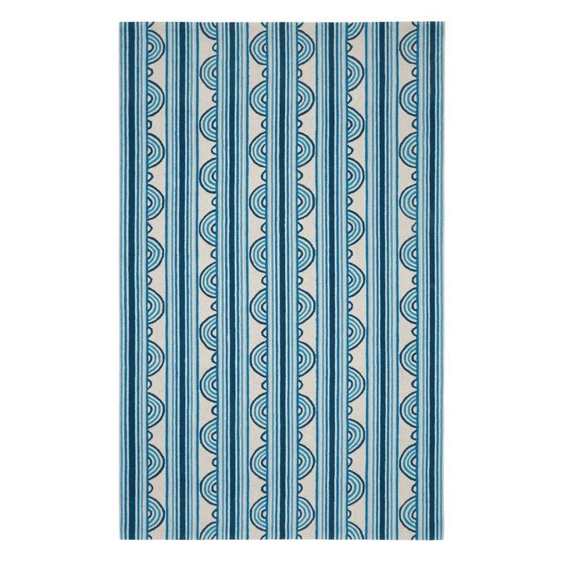 Button Hand Micro Hooked Wool Rug | Blue