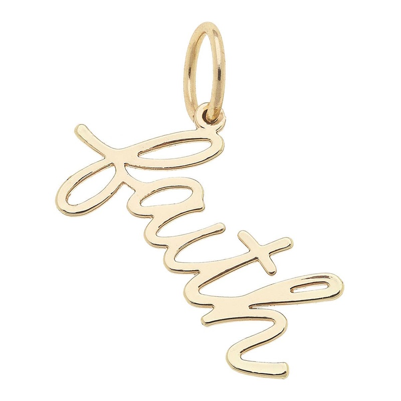 “Faith” Cursive Script Charm in Shiny Gold