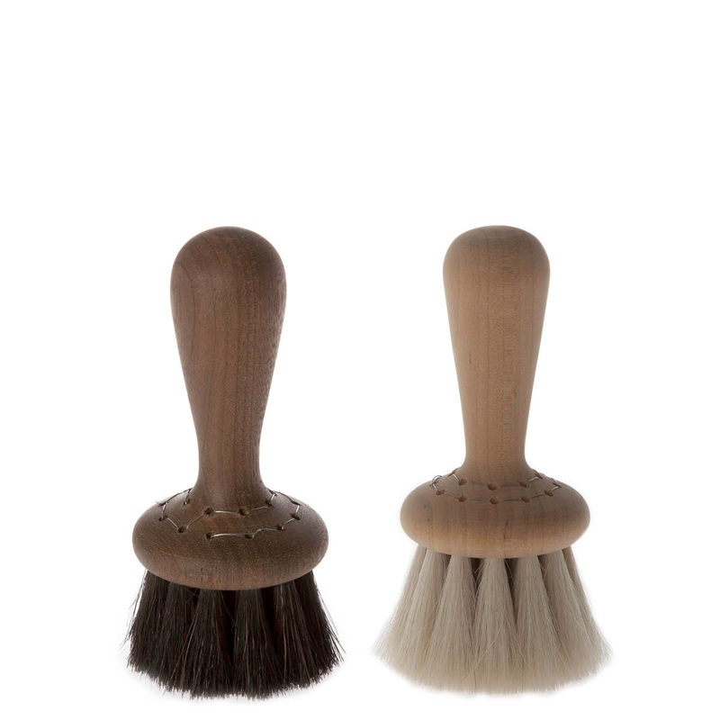 Wet-Use Knob Face Brush, Oil Treated Walnut with Dark Horsehair & Dry-Use Knob Face Brush, White Oil Treated Birch with Goat Hair Set