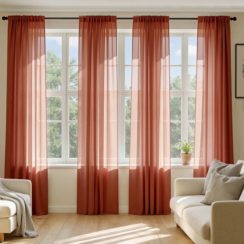 MIULEE Burnt Orange Sheer Curtains 96 Inches Long, 4 Panels Set, Light Filtering Fall Rod Pocket Voile Drapes Window Treatments, Airy Lightweight Fabric for Bedroom and Living Room, 42 x 96 Inches