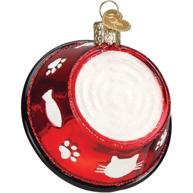 Old World Christmas Glass Blown Kitty Bowl Ornament, 3″