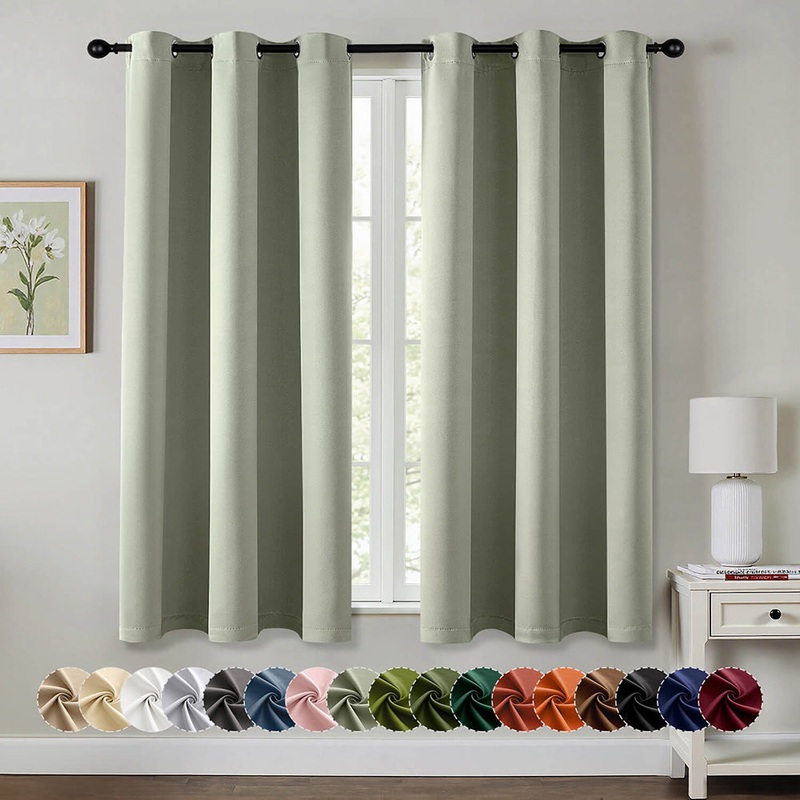 MIULEE Sage Green Blackout Curtains for Bedroom Living Room 63 Inches Long 2 Panels, Thermal Insulated Room Darkening Drapes Solid Grommet Top Noise Reducing Light Green Window Treatments 40×63 Inch