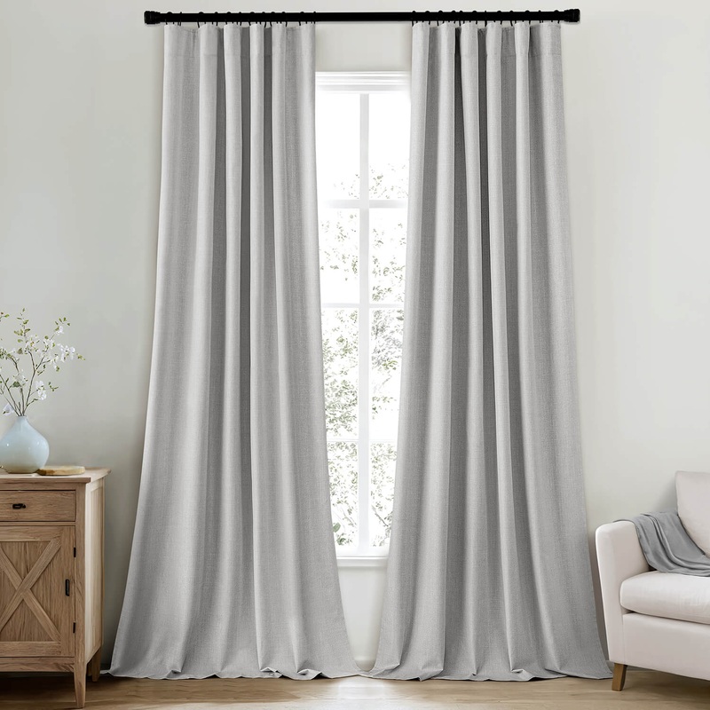 MIULEE 100% Blackout Curtains 120 Inch Long 2 Panels for Bedroom, Thick Luxury Faux Linen Black Out Curtain Room Darkening Back Tab Pleat Window Textured Drapes with Hooks for Living Room, Gery