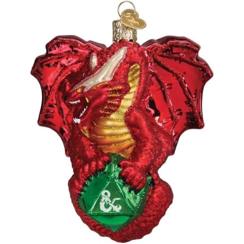 Old World Christmas Blown Glass Ornament for Christmas Tree, Dungeons & Dragons Red Dragon (with OWC Gift Box)