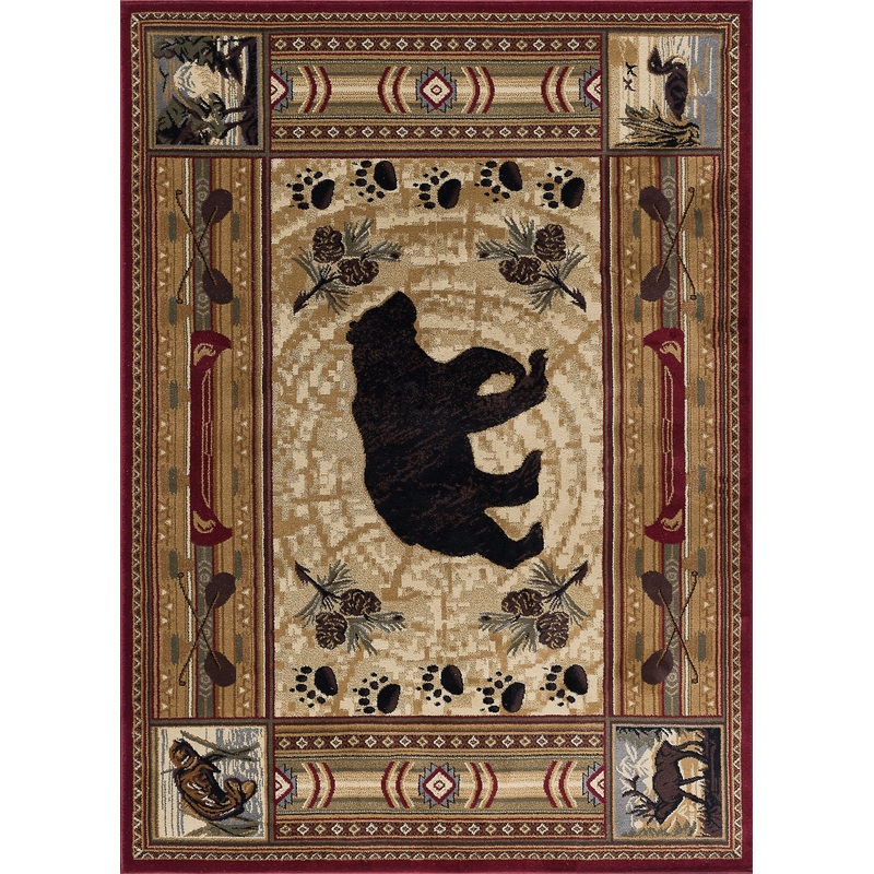 Tayse Lodge Area Rug NTR65-Black Bear Novelty Cut Pile Indoor Polypropylene