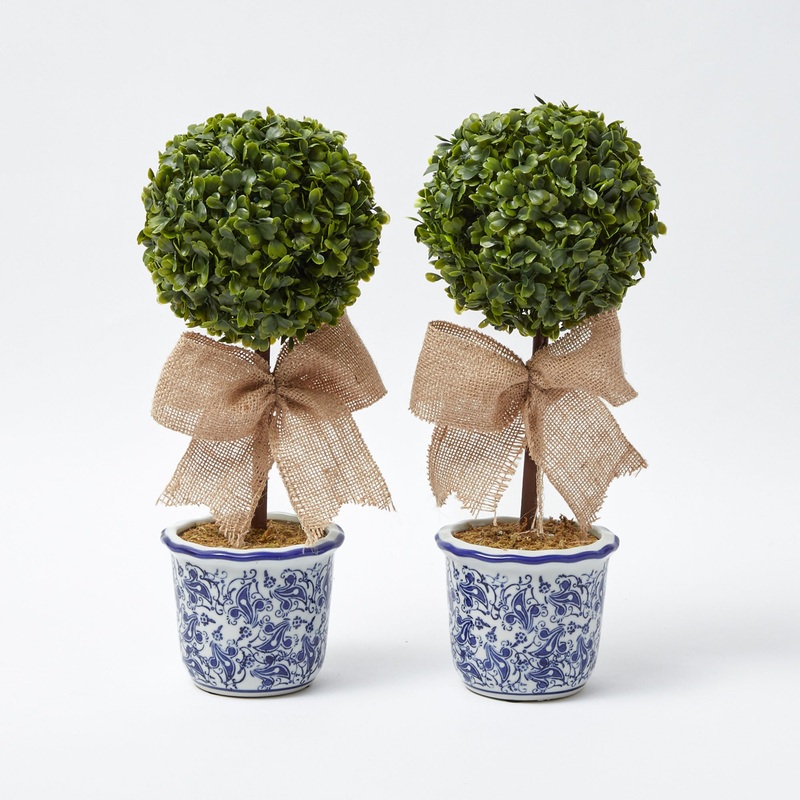 Chinoiserie Faux Potted Boxwood Tree (Pair)