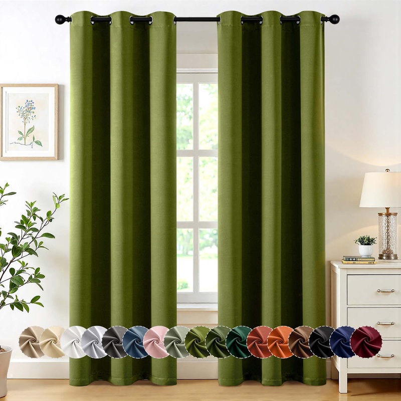MIULEE Light Olive Green Blackout Curtains for Bedroom Living Room 84 Inches Long 2 panels, Thermal Insulated Room Darkening Drapes Grommet Top Noise Reducing Light Blocking Window Curtains 40×84 Inch