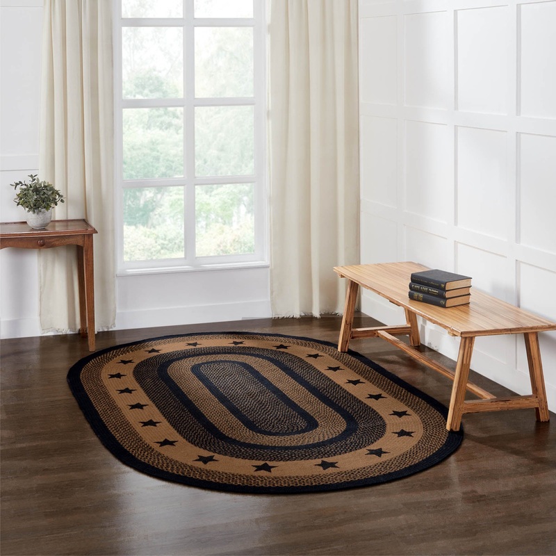 Farmhouse Jute Rug Oval Stencil Stars w/ Pad 60×96