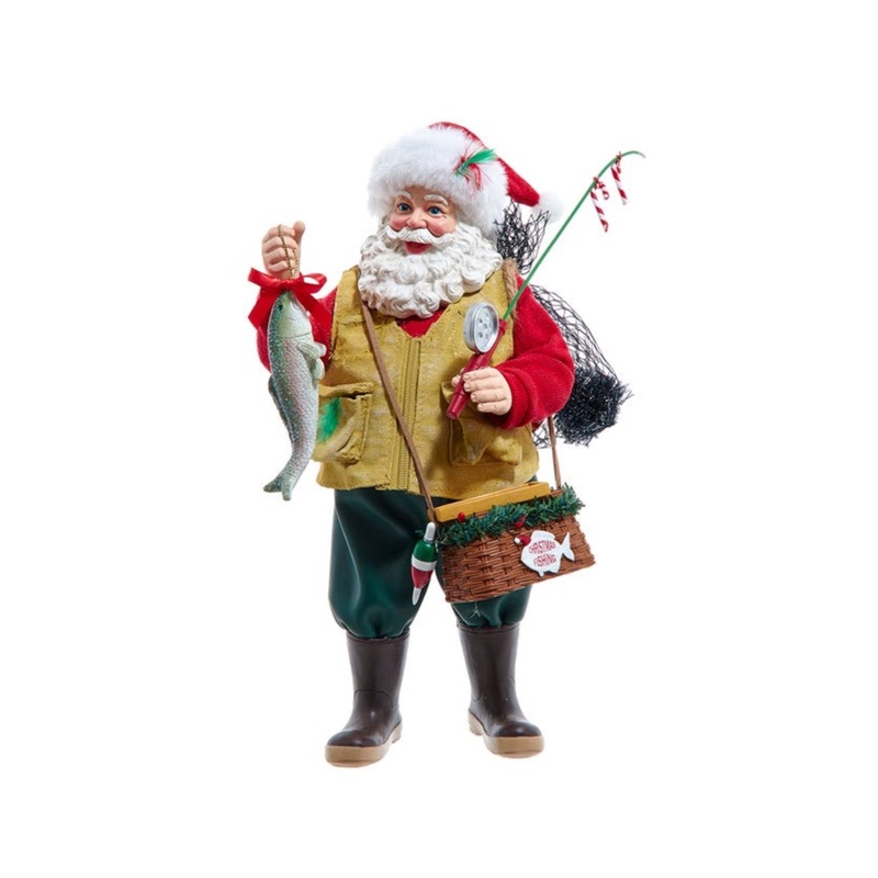 Kurt Adler Fabrich Fisherman Santa Standing Christmas Figurine, 10.5″