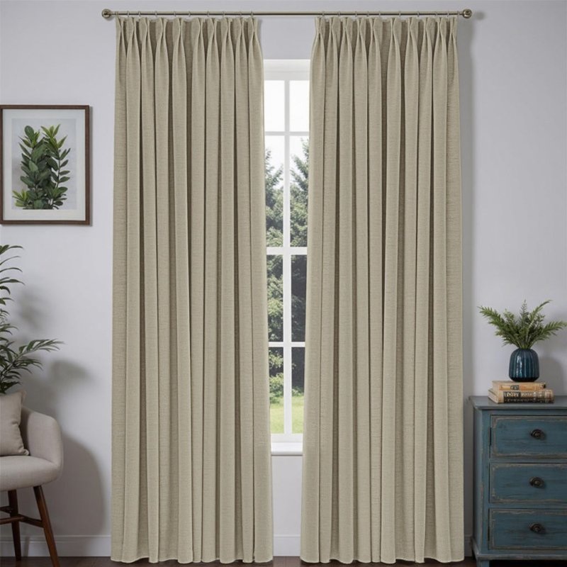 “Serene” Custom Heavyweight Linen Drape Pleated – Khaki