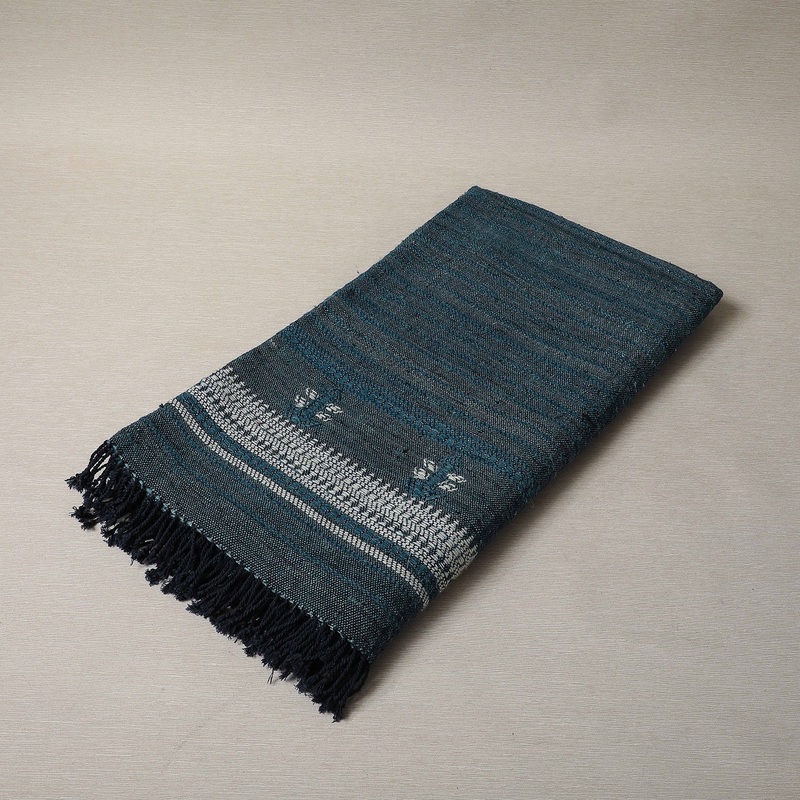 Blue cotton and silk throw