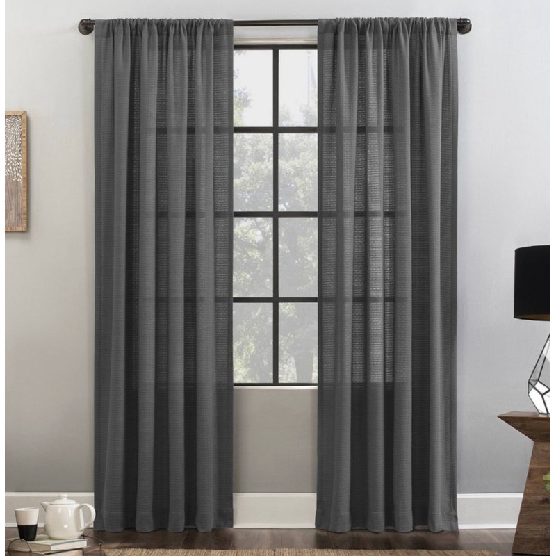 52 x 96 Waffle Texture Anti-Dust Light Filtering Curtain Panel (Gray)