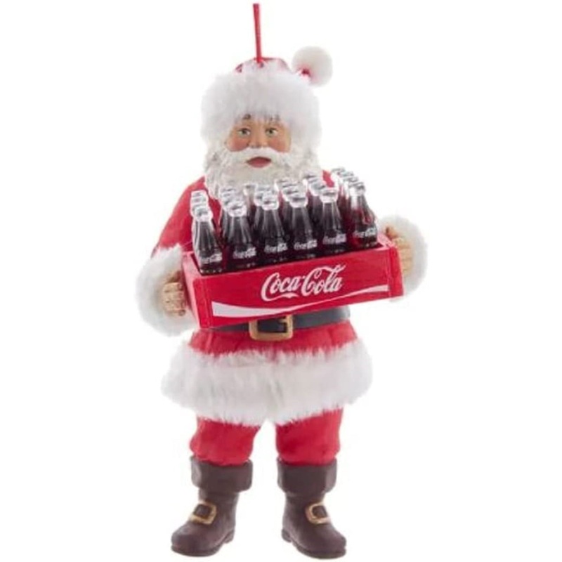 Kurt Adler Coca-Cola Santa Holding Case of Coke Ornament, 6″