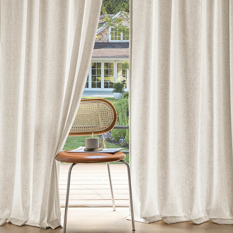 MIULEE Non-See-Through Privacy Linen Curtains 2 Panels, Light Filtering Window Curtains Farnhouse Textured Back Tab Semi Sheer Drapes for Bedroom Living Room, 52 x 96 Inches Long, Linen