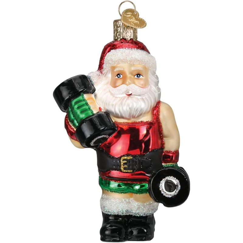 Old World Christmas Glass Blown Bodybuilder Santa Claus Ornament, 4.75″