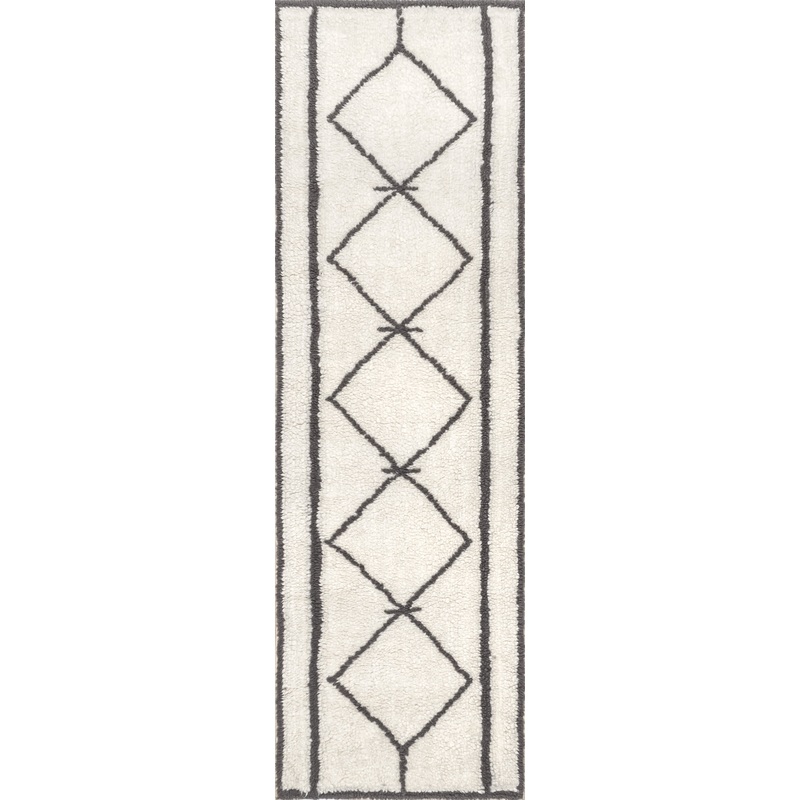 Aleena Wool Diamond Washable Rug | Ivory