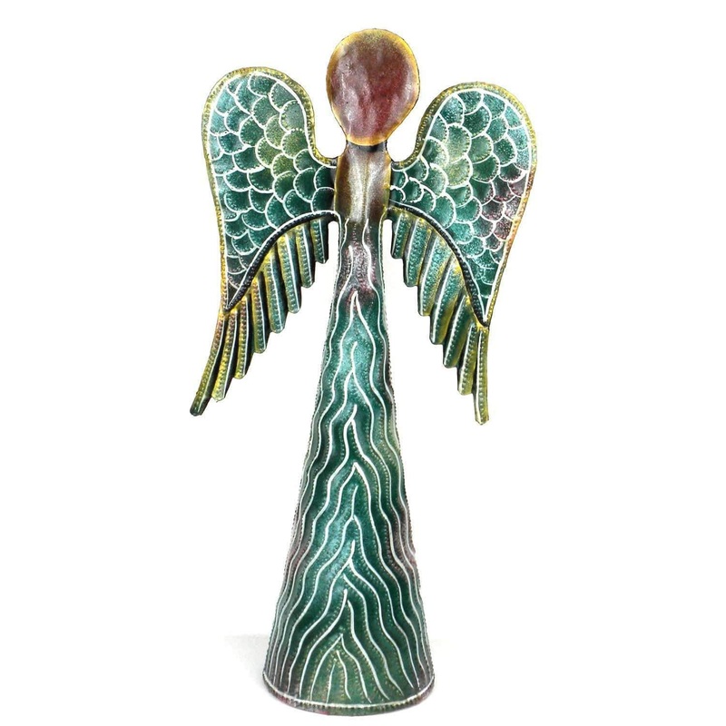 12-inch Hand Painted Metalwork Angel – Green – Croix des Bouquets (H)