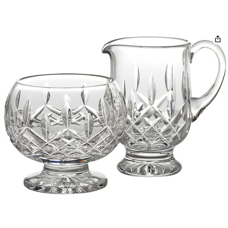 Waterford Lismore Footed Creamer & Sugar Set, 4.25″, Clear