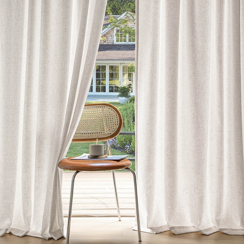 MIULEE Non-See-Through Privacy Linen Curtains 2 Panels, Light Filtering Window Curtains Farnhouse Textured Back Tab Semi Sheer Drapes for Bedroom Living Room, 52 x 108 Inches Long, White
