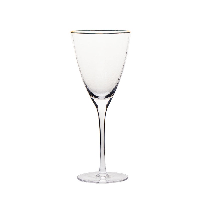 Vikko Decor – Gold Rim, Hammered Wine Glass, 11.5 Oz